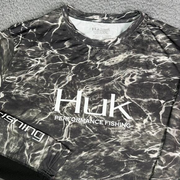 Huk Performance Fishing Shirt Mens 2XL Gray Mossy Oak Elements Agua Camo UPF - Picture 1 of 10